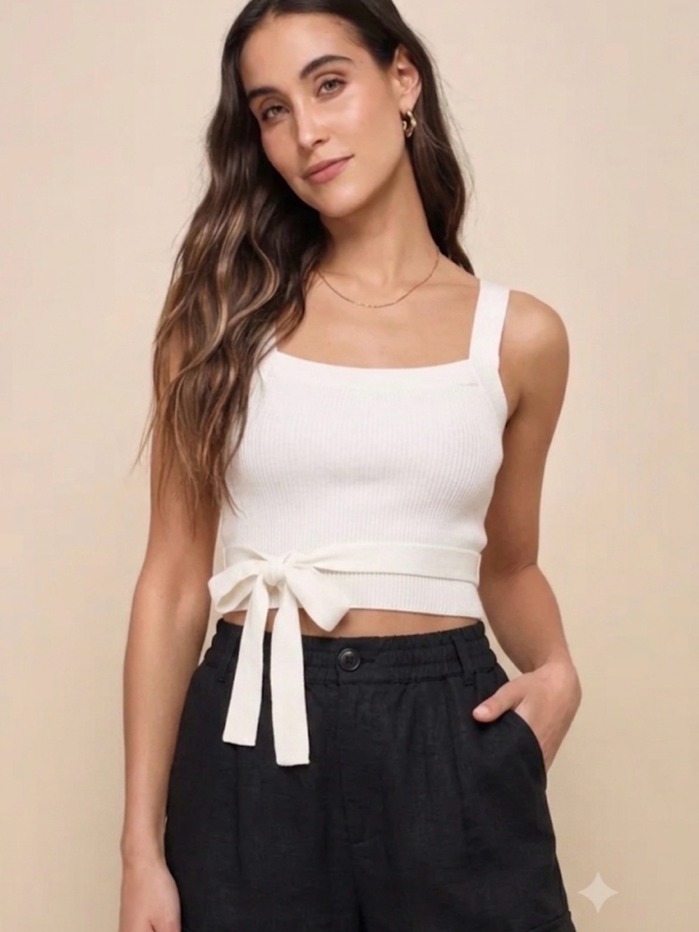 Urban Outfitters White Wraparound Waist Ribbed Knit Crop Top S Soft Girl